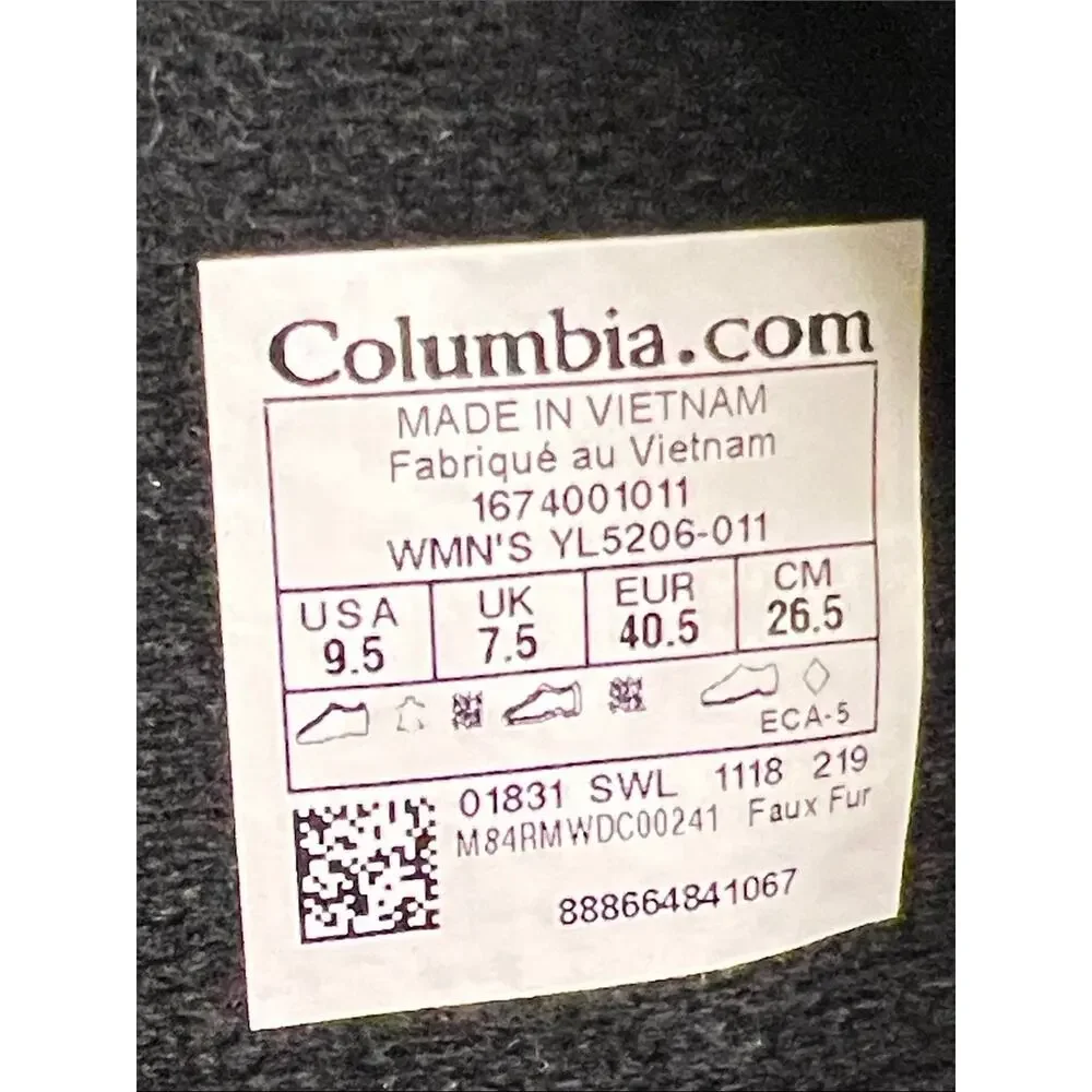 Columbia Ice Maiden II Winter Snow Boots Black Grey Waterproof Size 9.5